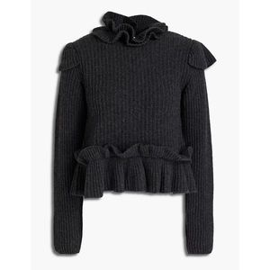 GANNI
Cutout ruffled ribbed wool-blend sweater